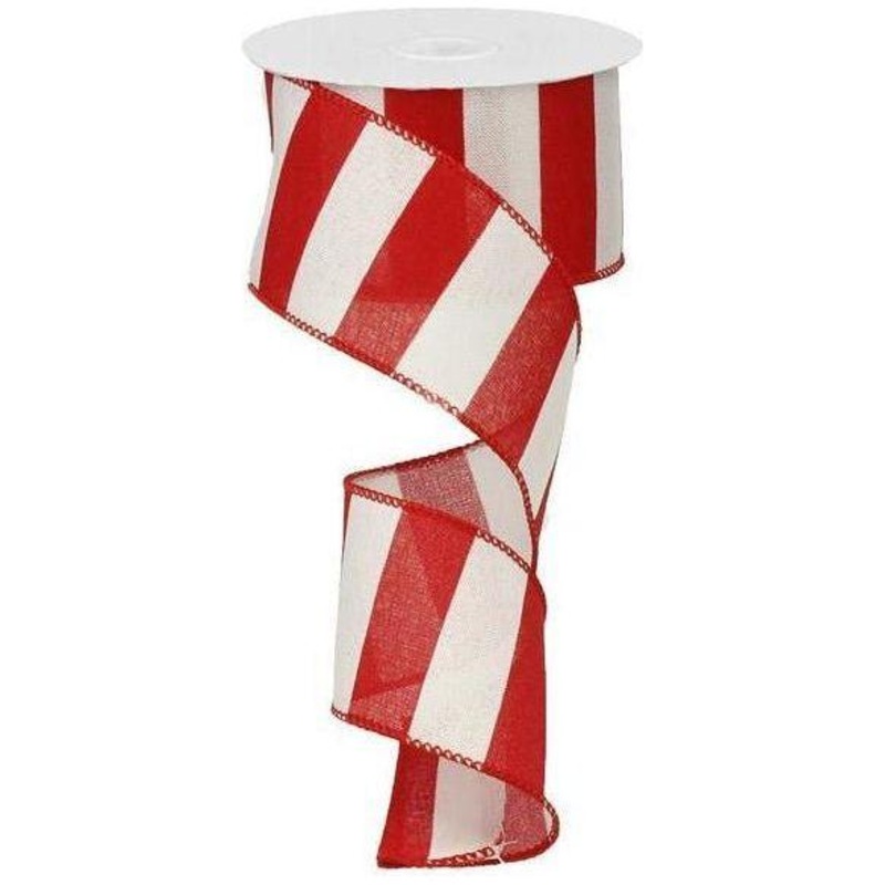 2.5″ Royal Canvas Wide Stripe Ribbon: Red & White (10 Yards)