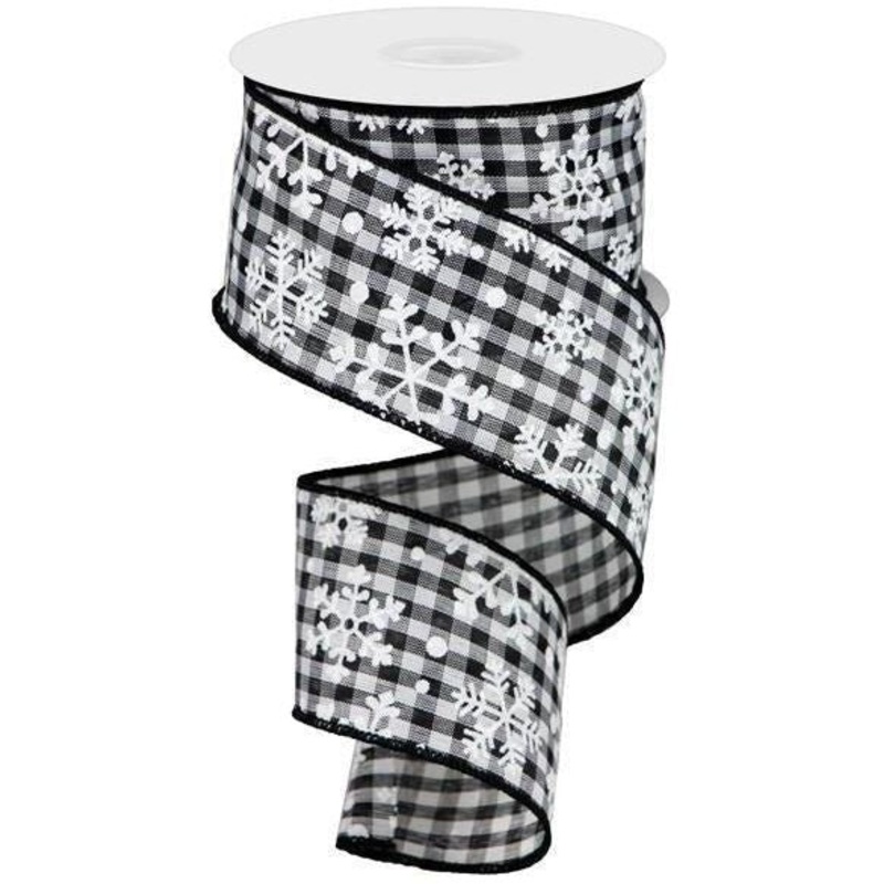 2.5″ Snowflake Ribbon: Black & White (10 Yards)