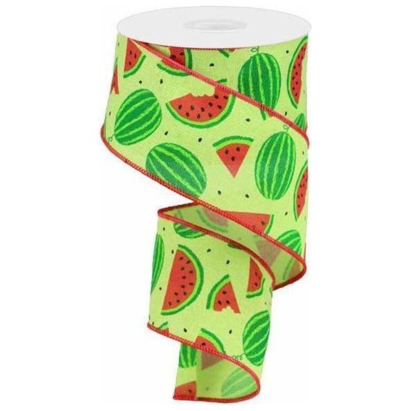 2.5″ Watermelon Slices Canvas Ribbon: Bright Green  (10 Yards)