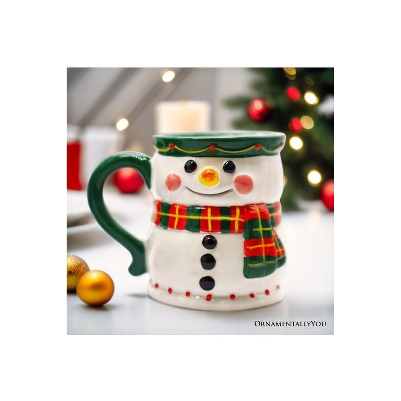 4″ Ceramic Mug Wonderful Plaid Scarf Snowman