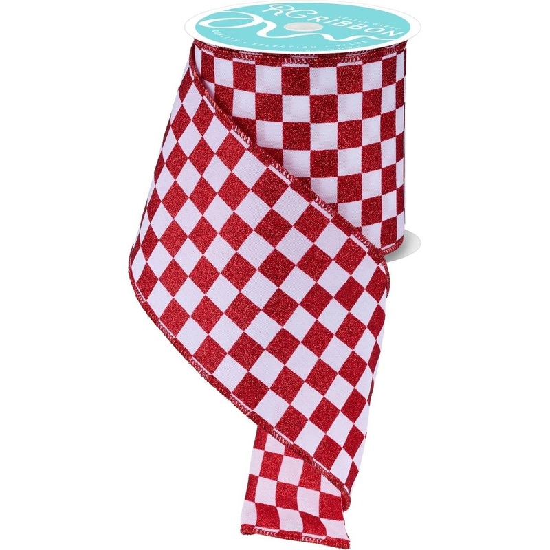 4in Glitter Check Ribbon: Red (10 Yards)