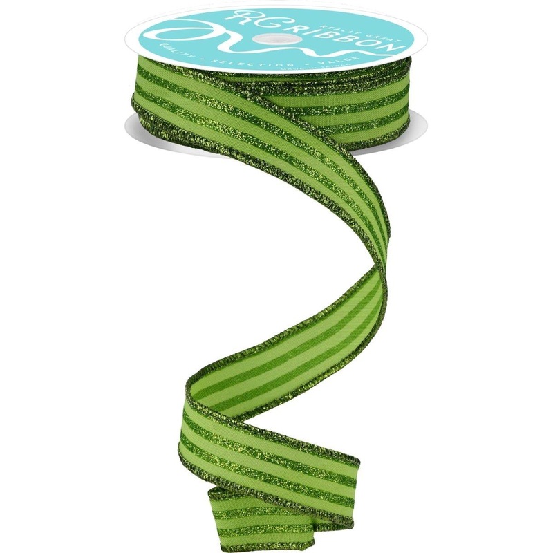 7/8″ Glitter Vertical Stripe Ribbon: Lime Green (10 Yards)