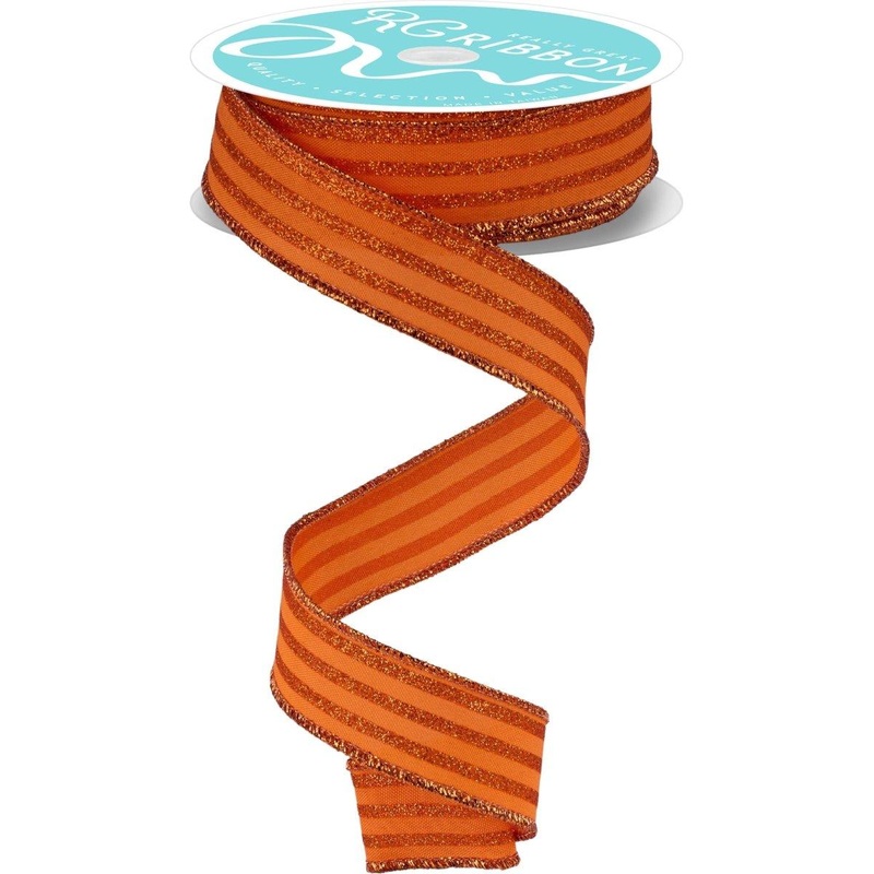 7/8″ Glitter Vertical Stripe Ribbon: Orange (10 Yards)