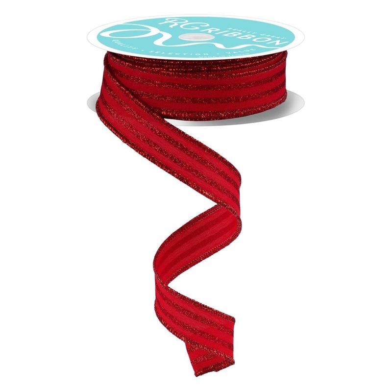 7/8″ Glitter Vertical Stripe Ribbon: Red (10 Yards)