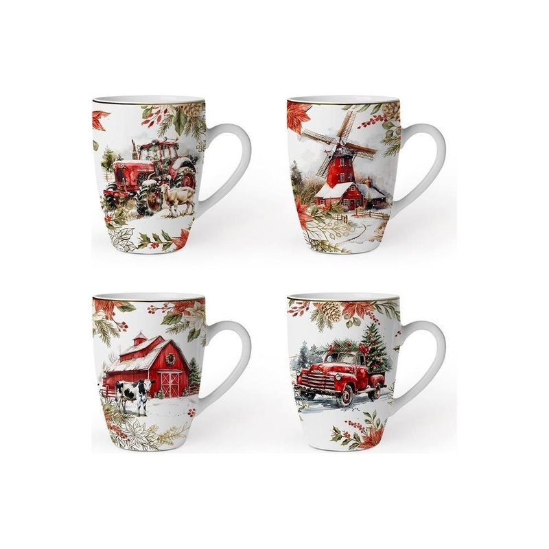 Fancy Farmhouse Holiday Mugs (Set of 4)