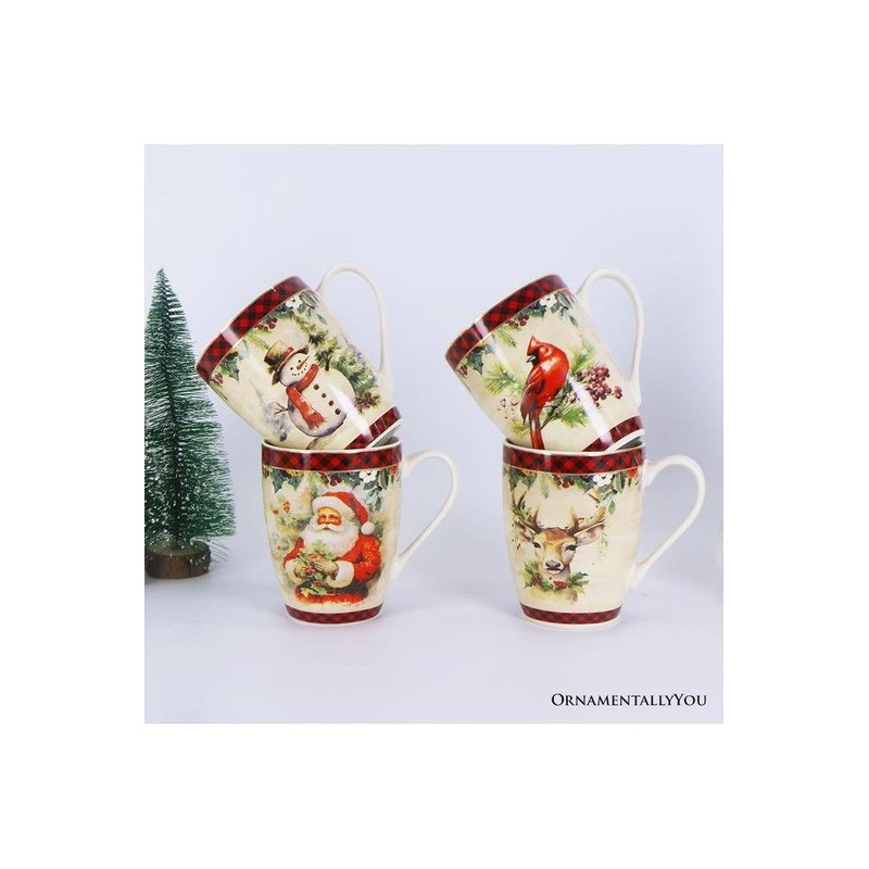 Festive Country County Christmas Plaid Mugs (Set of 4)
