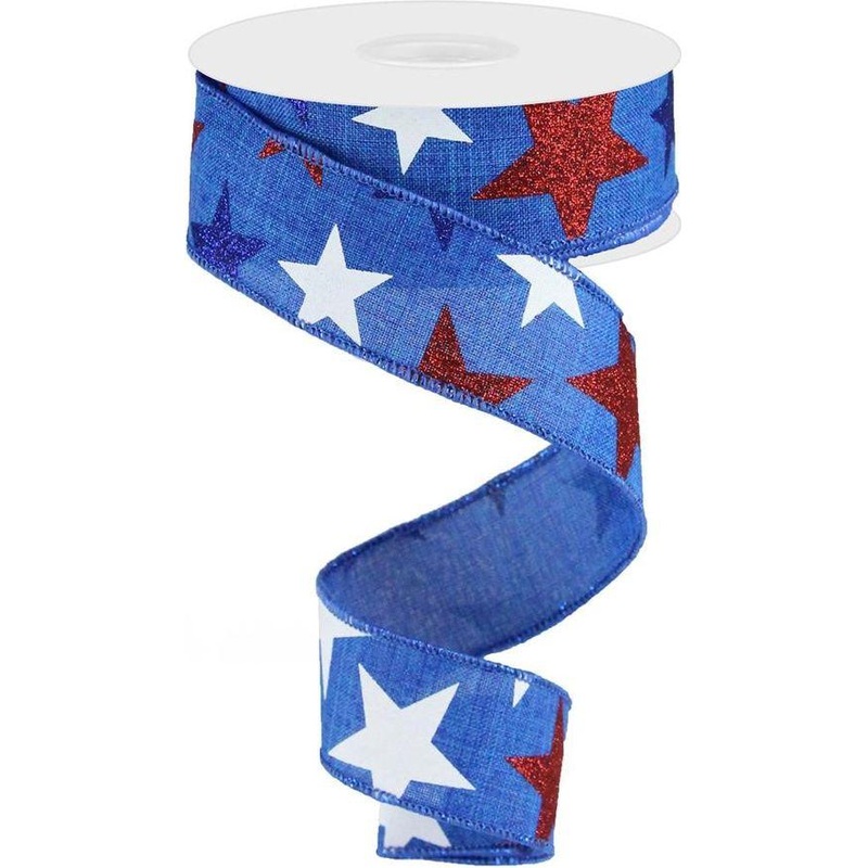 1.5″ Blue Royal Canvas Ribbon: Patriotic Stars (10 Yards)