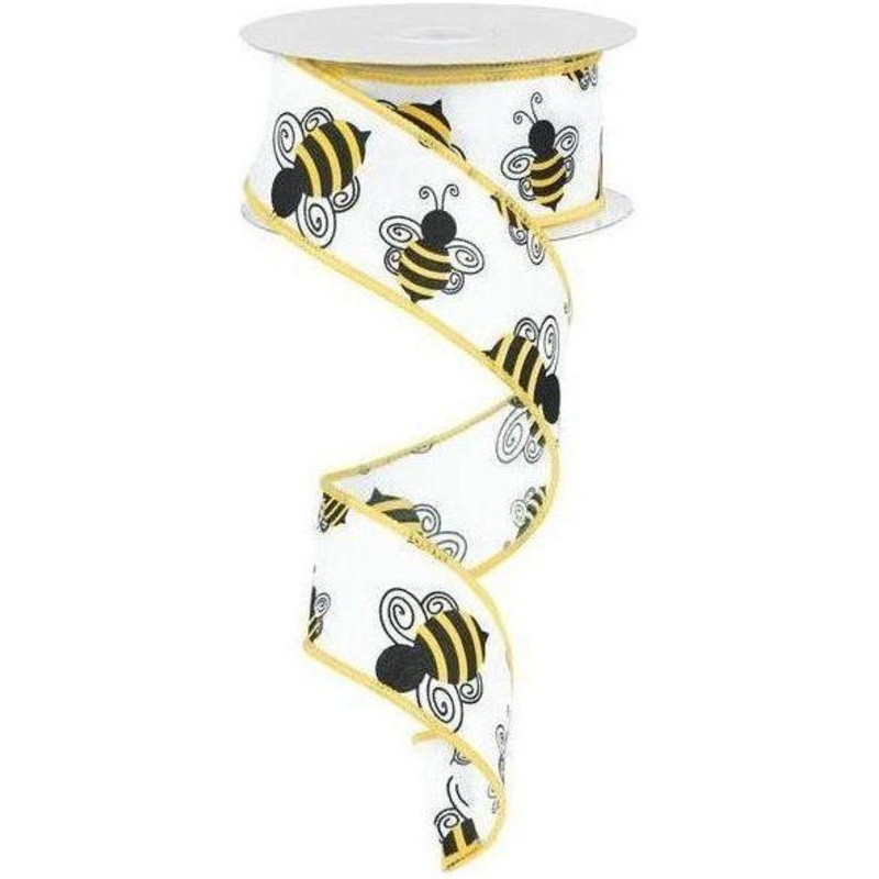 1.5″ Bumble Bee Ribbon: White Satin (10 Yards)