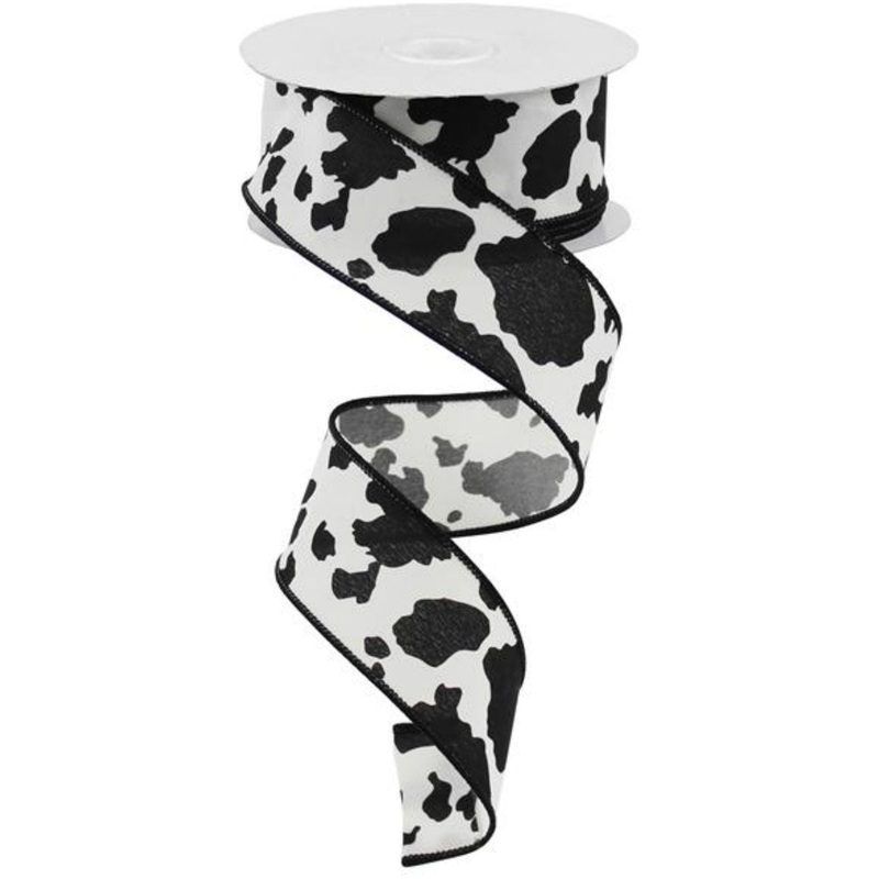 1.5″ Cowhide Print Ribbon: Black & Ivory (10 Yards)