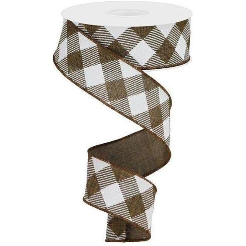 1.5″ Diagonal Check On Royal Ribbon: Brown & White (10 Yards)