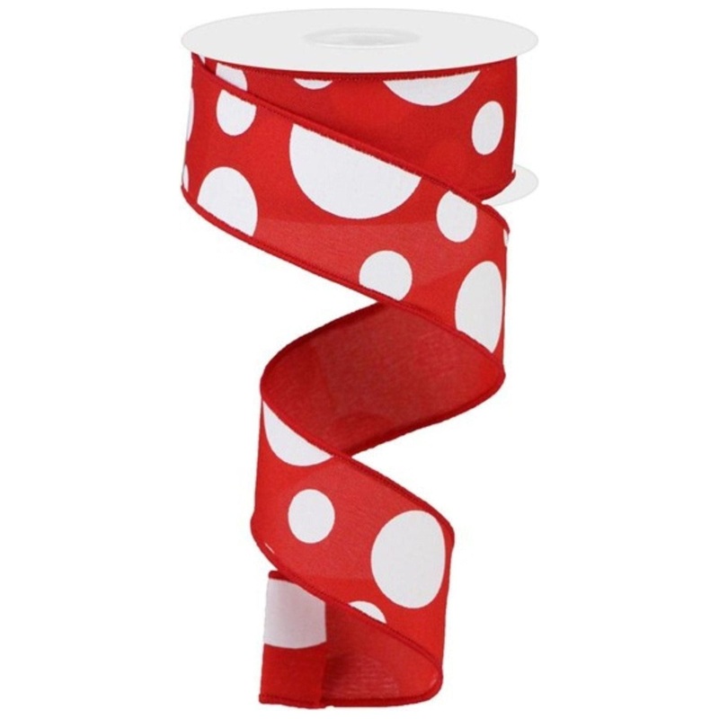 1.5″ Giant Three Size Polka Dot Ribbon: Red & White (10 Yards)