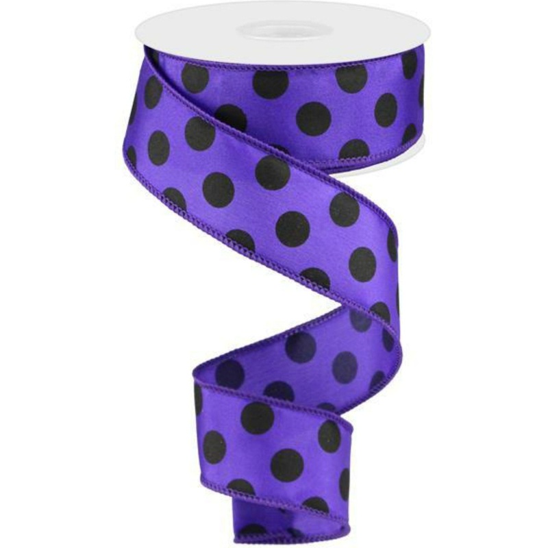 1.5″ Large Polka Dot Ribbon: Purple & Black (10 Yards)
