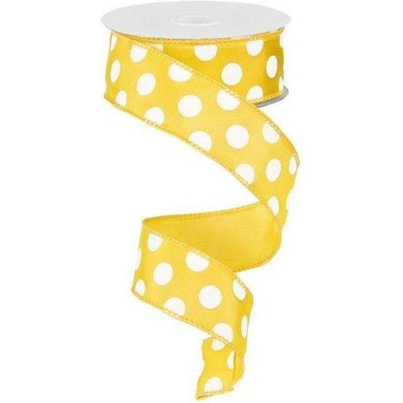 1.5″ Medium Polka Dot Ribbon: Yellow/White (10 Yards)