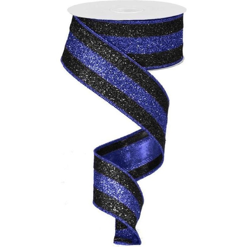 1.5″ Police Support Ribbon: Glitter Black & Blue (10 Yards)
