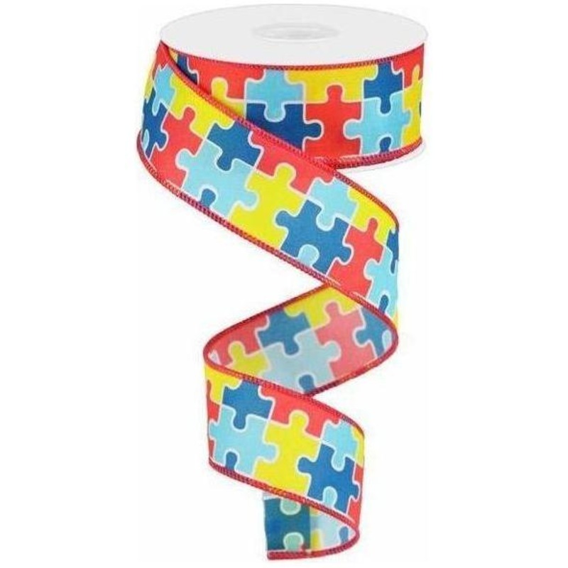 1.5″ Puzzle Piece Ribbon: Autism Awareness (10 Yards)