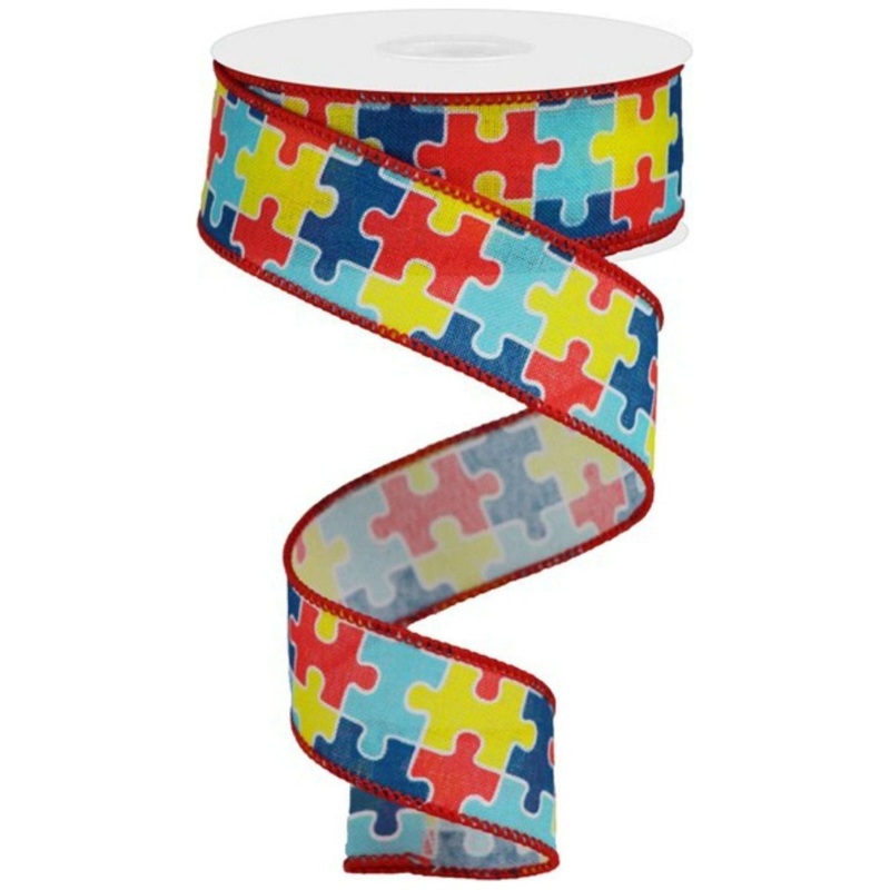 1.5″ Puzzle Piece Ribbon on Royal: Autism Awareness (10 Yards)