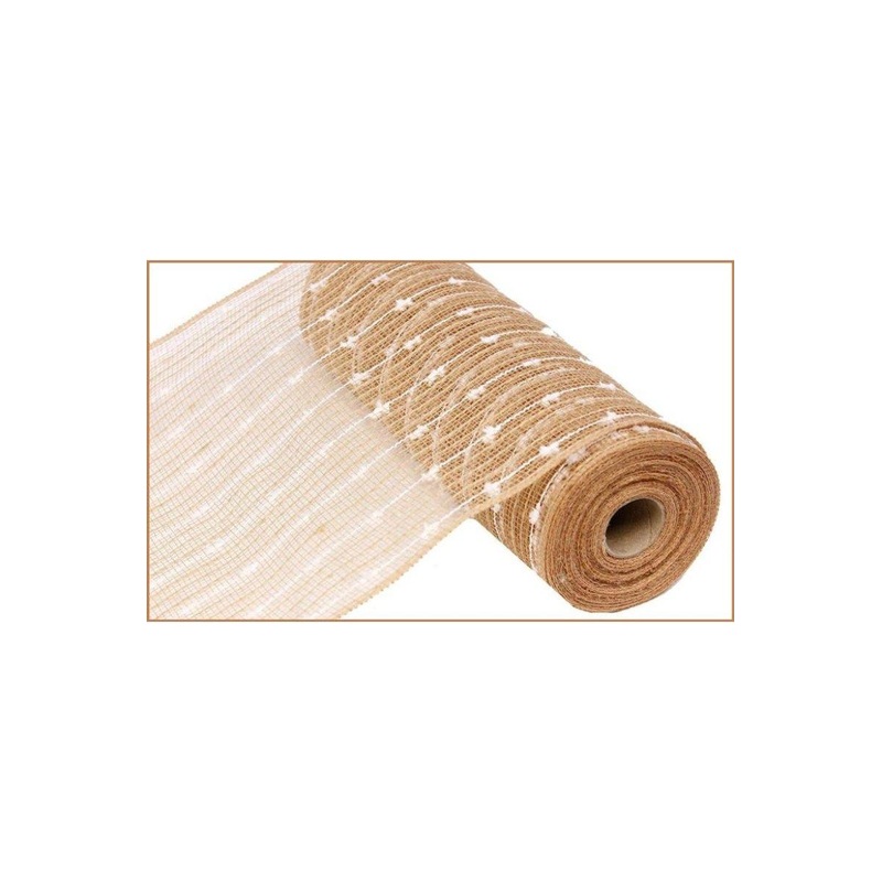 10.5″ Cotton Ball Poly Jute Mesh Ribbon: Natural White (10 Yards)