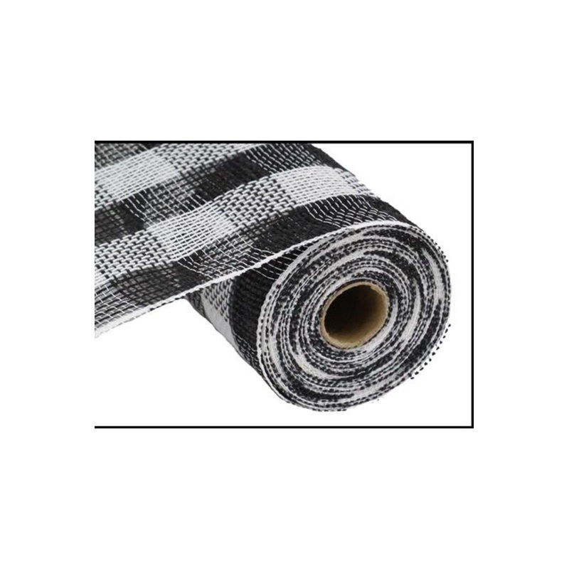 10.5″ Faux Jute Check Mesh Ribbon: Black & White (10 Yards)