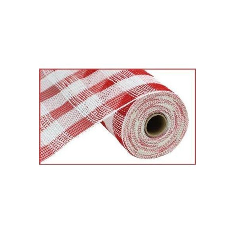 10.5″ Faux Jute Check Mesh Ribbon: Red & White (10 Yards)