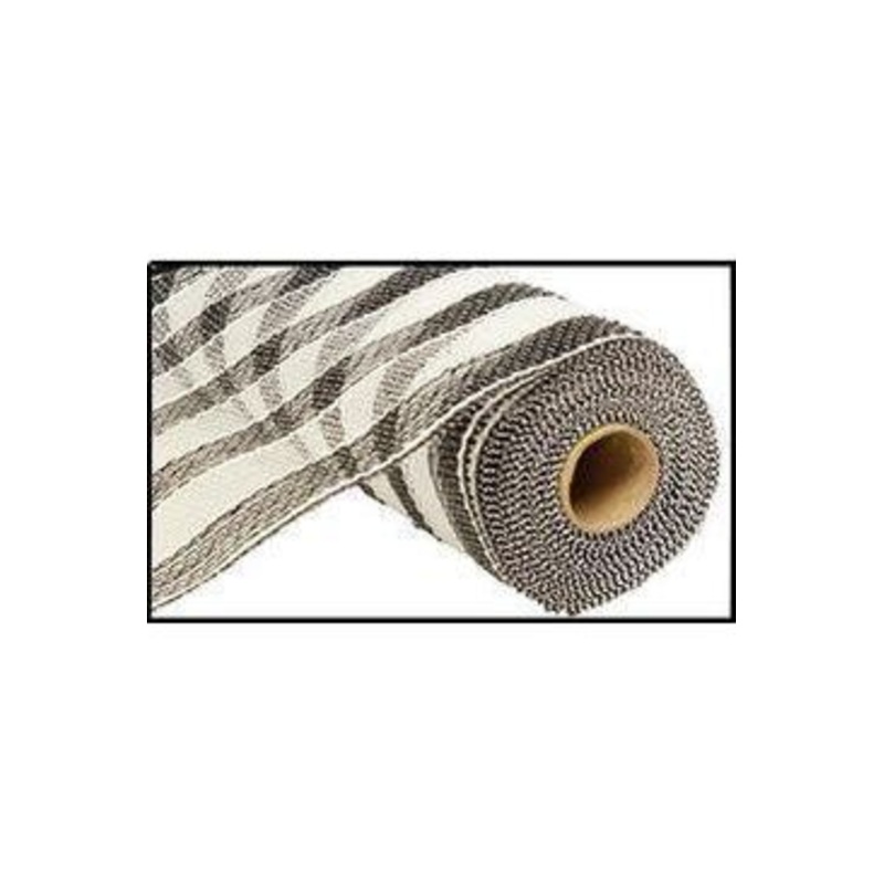 10.5″ Metallic Stripe Mesh Ribbon: Black/White (10 Yards)