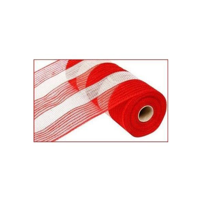 10.5″ Poly Jute Deco Mesh Ribbon: Red & White