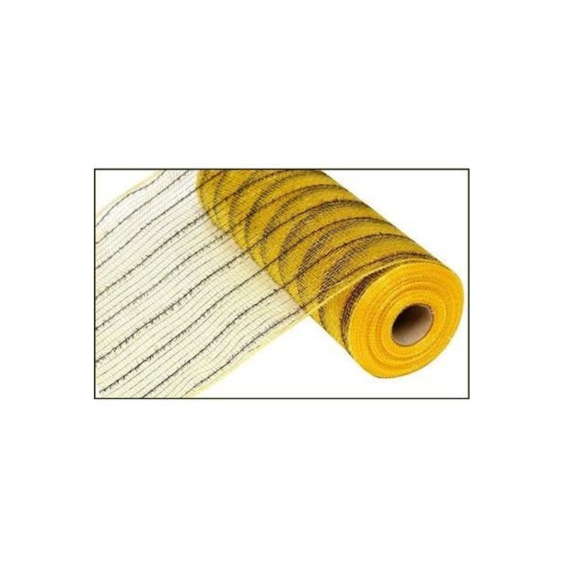 10.5″ Tinsel Foil Deco Poly Mesh Ribbon: Gold & Black