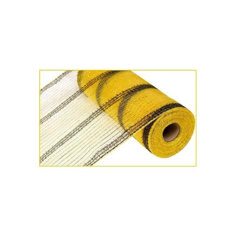 10.5″ Wide Tinsel Foil Deco Poly Mesh Ribbon: Gold & Black