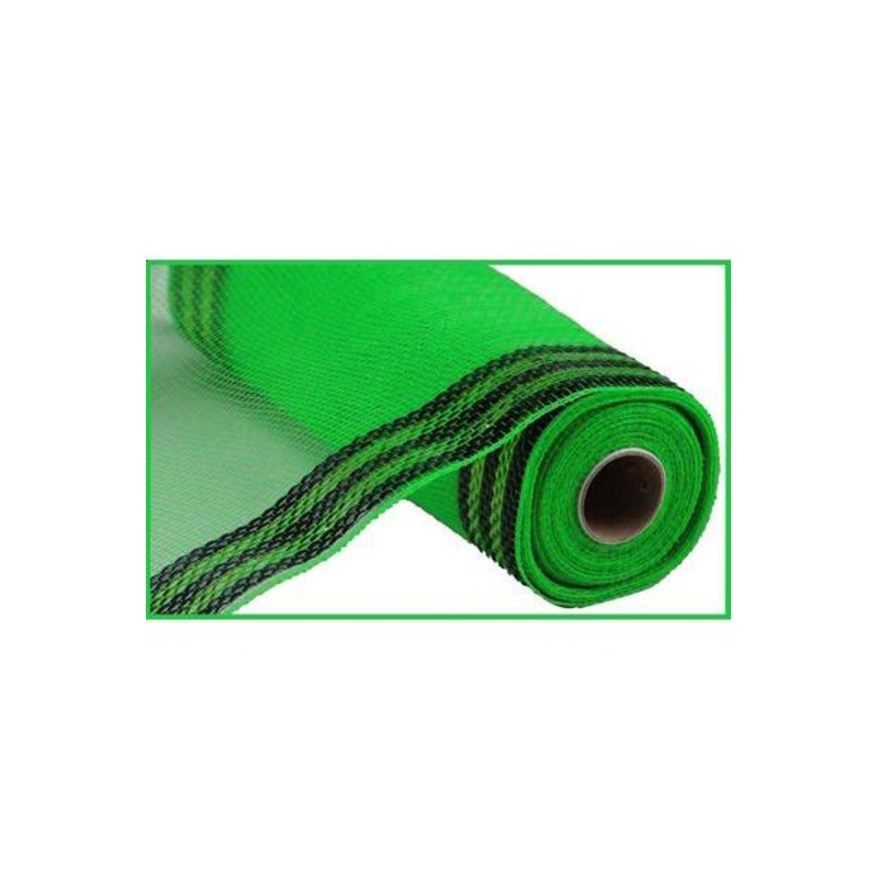 10″ Border Stripe Metallic Mesh Ribbon: Lime/Black (10 Yards)