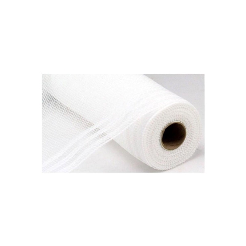 10″ Border Stripe Metallic Mesh Ribbon: White (10 Yards)