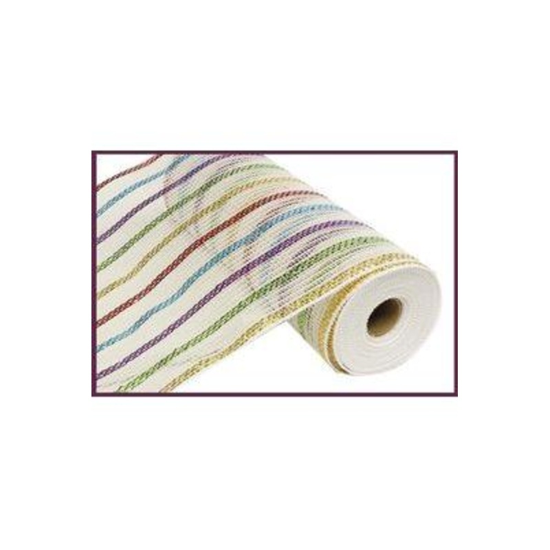 10″ Cotton Poly Deco Mesh Ribbon: White/Multi (10 Yards)