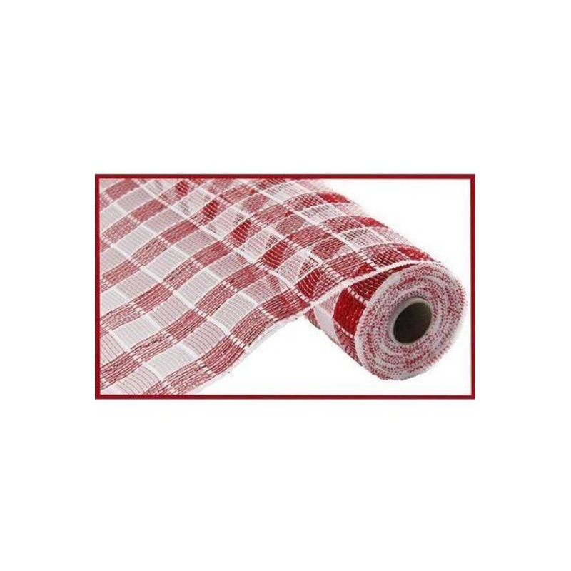 10″ Metallic Check Mesh Ribbon: Red & White Plaid (10 Yards)