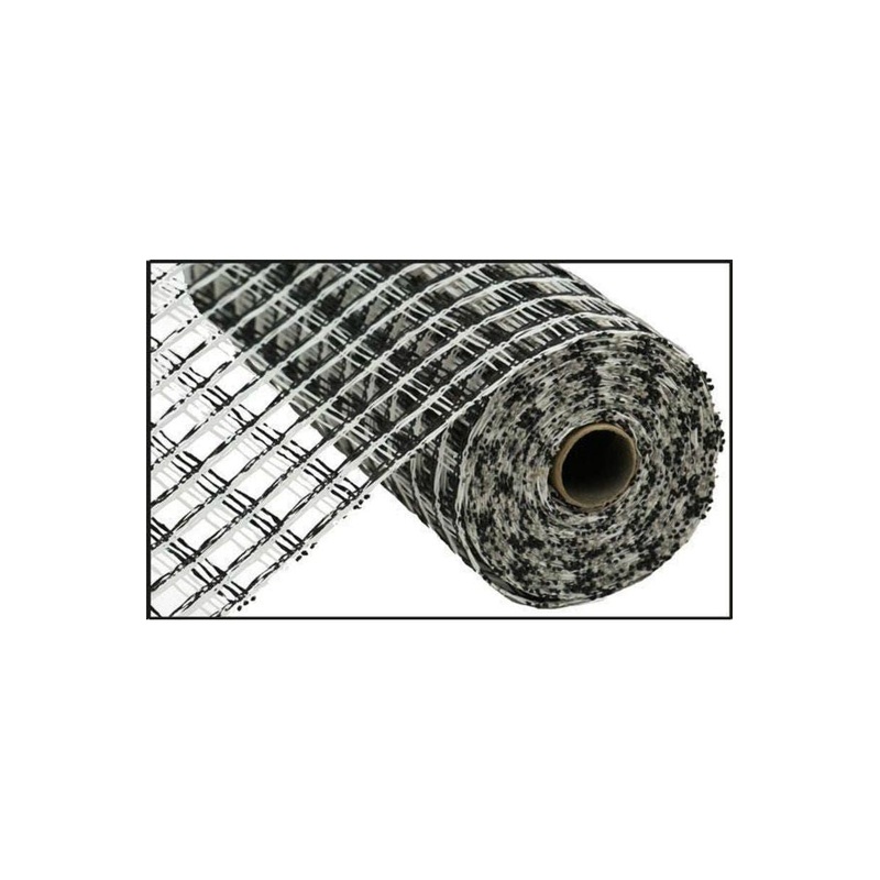 10″ Poly Burlap Check Mesh Ribbon: Black & White