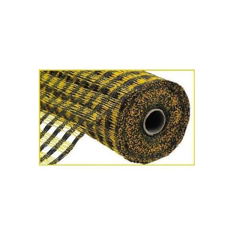 10″ Poly Burlap Check Mesh Ribbon: Black & Yellow