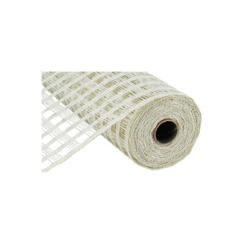 10″ Poly Burlap Check Mesh Ribbon: Cream