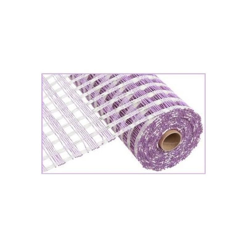 10″ Poly Burlap Check Mesh Ribbon: Lavender & Cream