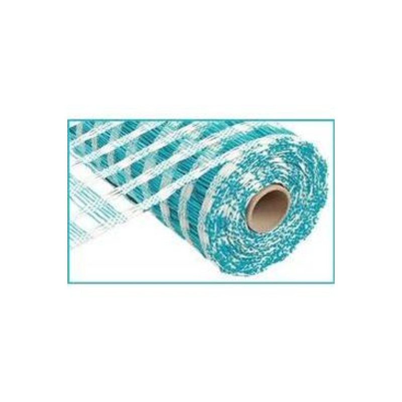 10″ Poly Burlap Check Mesh Ribbon: Turquoise & Cream