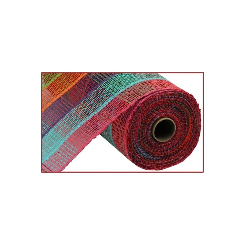 10″ Poly Burlap Check Plaid Mesh Ribbon: Fuchsia, Turquoise, Purple, Orange, Green, Red