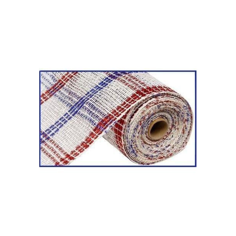 10″ Poly Burlap Mesh Ribbon: Patriotic Tinsel Check