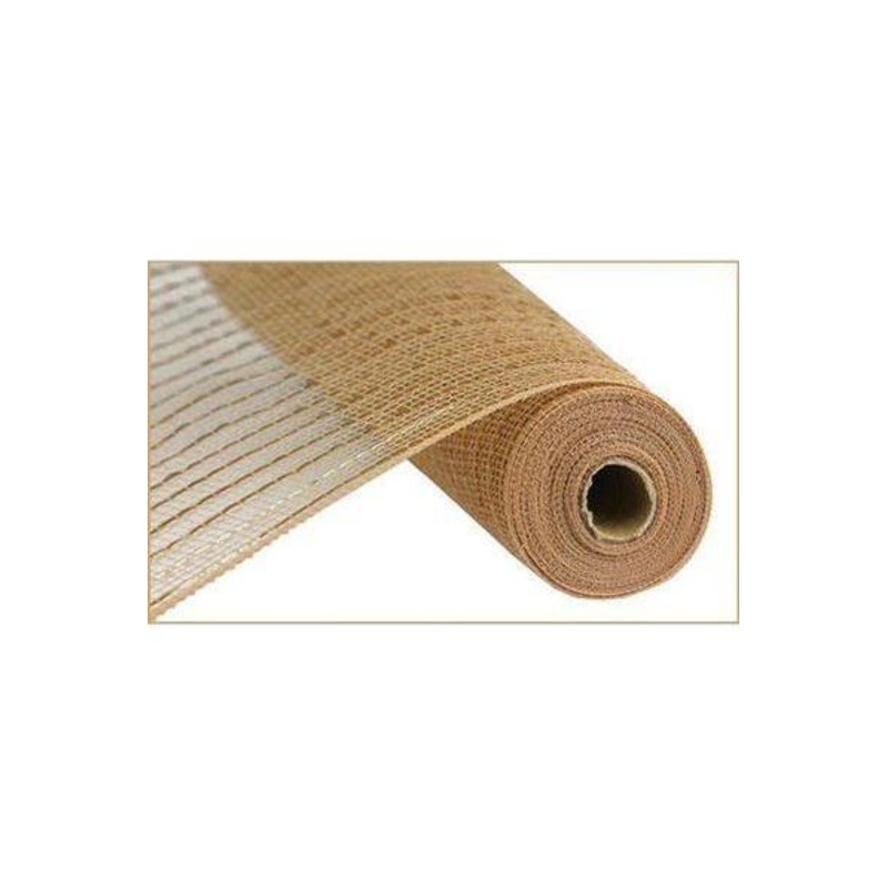 10″ Poly Deco Mesh Ribbon: Matte Champagne Wide Foil (10 Yards)