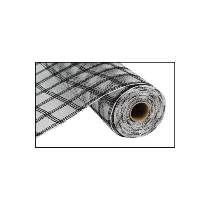 10″ Poly Jute Deco Mesh Ribbon: Black & White Check