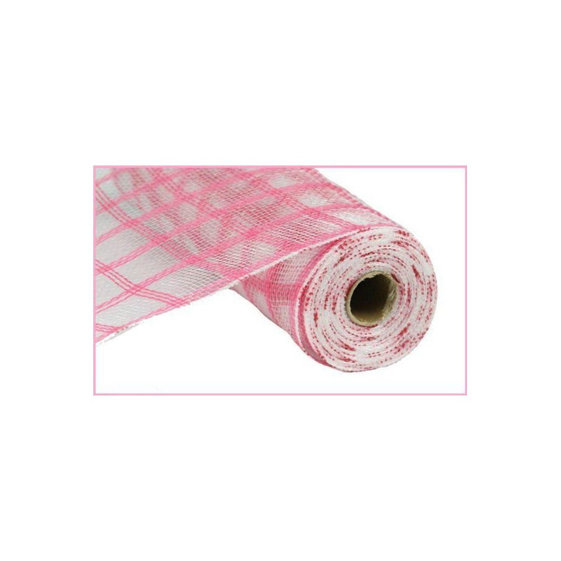 10″ Poly Jute Deco Mesh Ribbon: Dark Pink & Clear Check