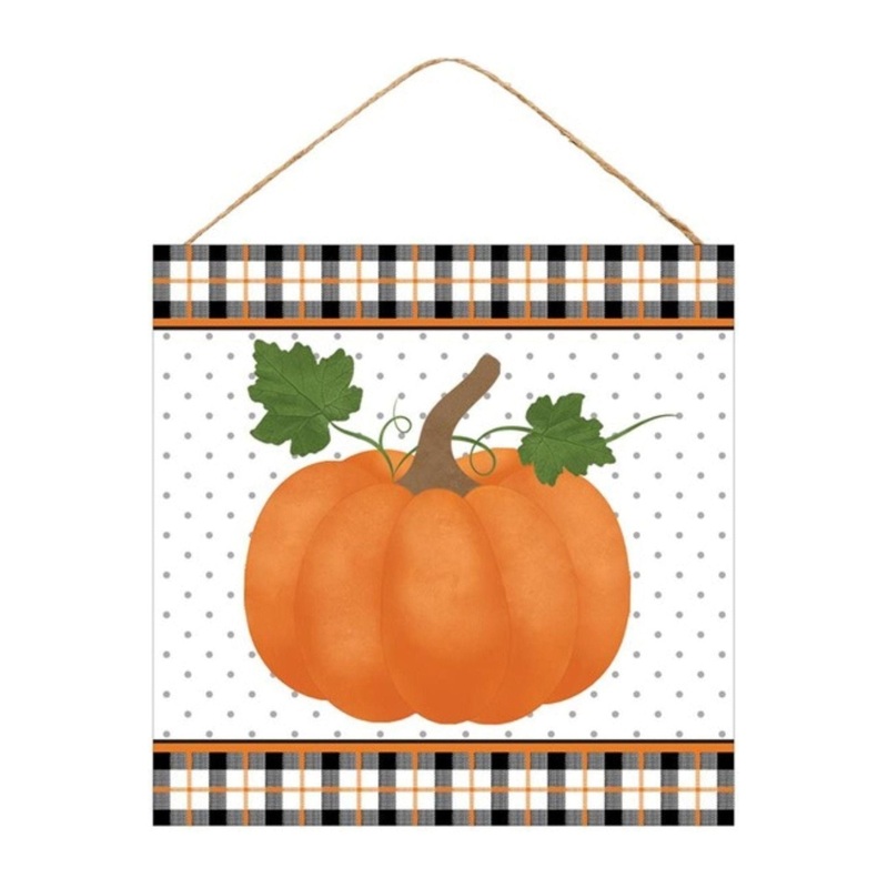 10″ Wooden Sign: Pumpkin Plaid Border