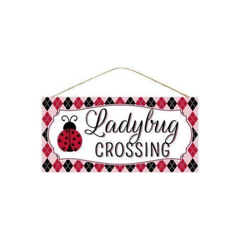 12″ Wood Sign: Ladybug Crossing