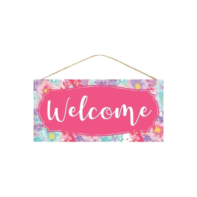 12″ Wooden Sign: Floral Welcome Sign