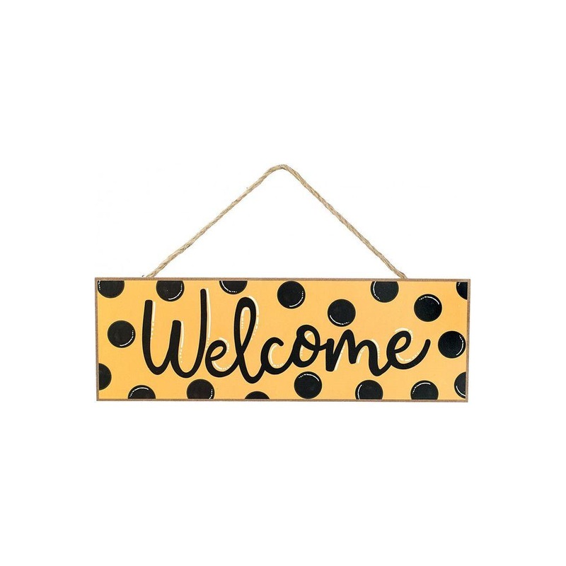 15″ Wood Sign: Yellow Black Welcome