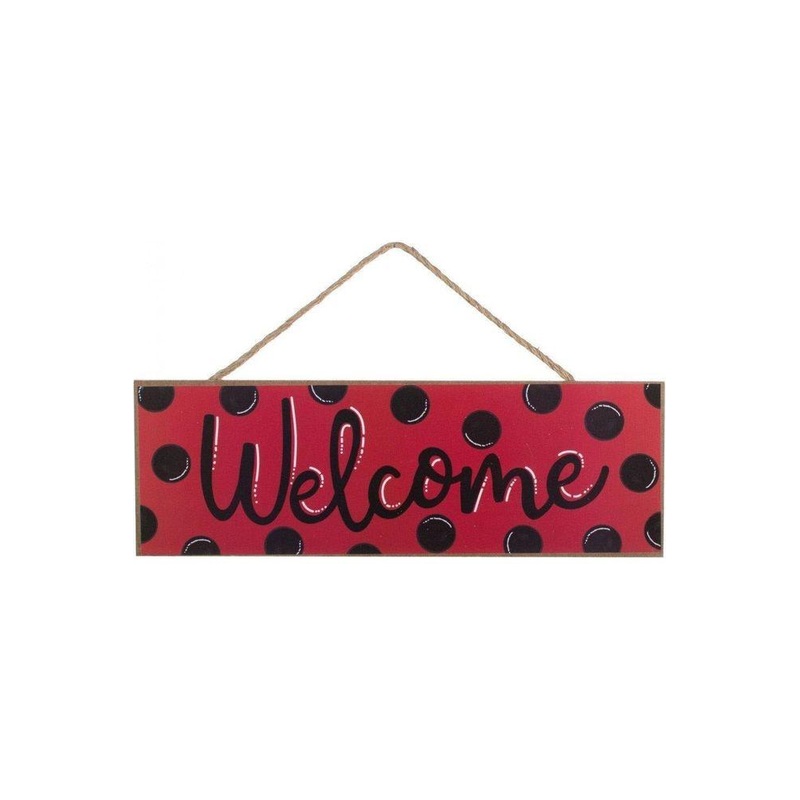 15″ Wooden Sign: Welcome Red, Black Dots