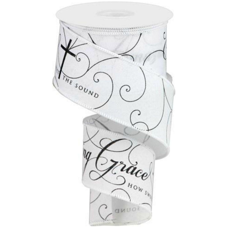 2.5″ Amazing Grace Ribbon: White & Black (10 Yards)