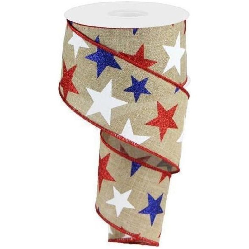 2.5″ Beige Royal Canvas Ribbon: Patriotic Stars (10 Yards)