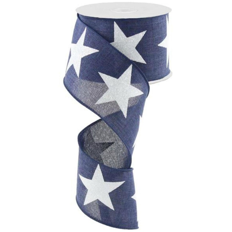 2.5″ Bold Glitter Star Canvas Ribbon: Navy Blue  (10 Yards)