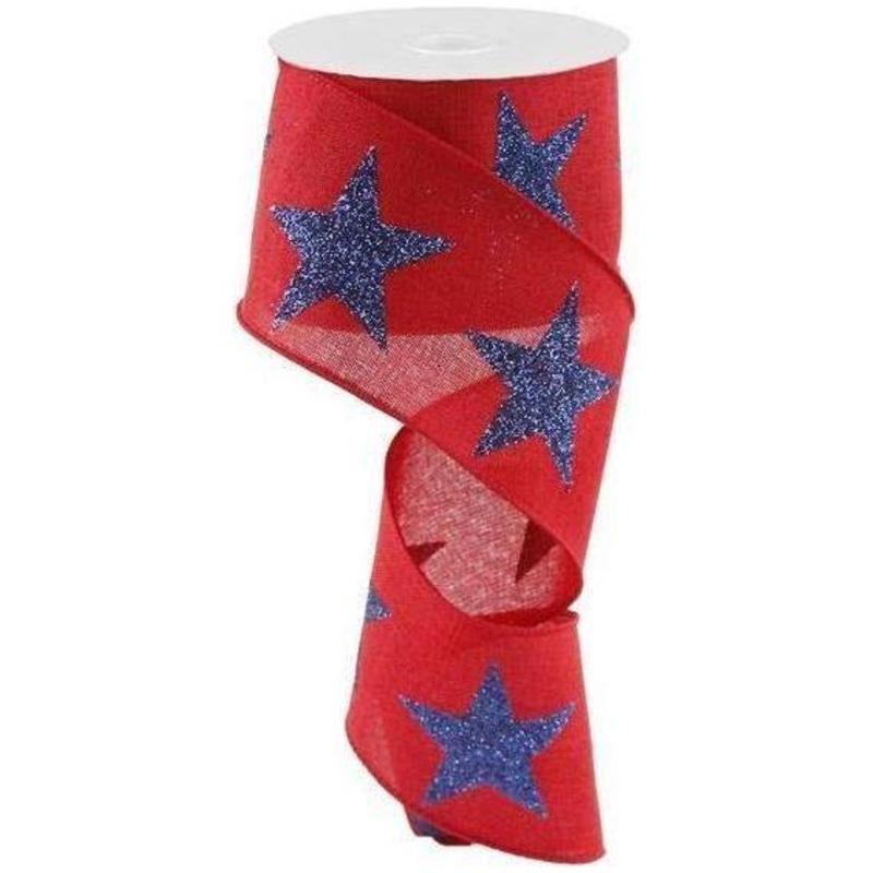 2.5″ Bold Glitter Star Canvas Ribbon: Red (10 Yards)